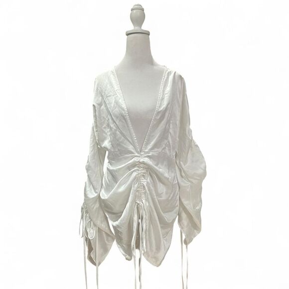 PrettyLittleThing Dresses & Skirts - White Satin Plunge Ruched Front Dress